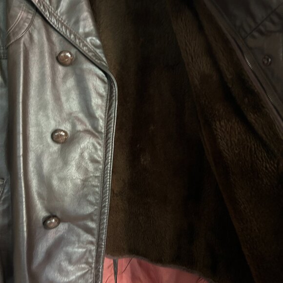 Vtg Sears Men’s Brown Leather Coat Sz 40 | Double Breasted 3/4 Length Lined - Picture 10 of 14